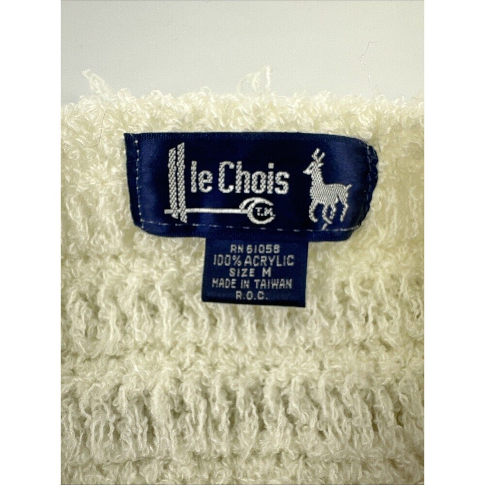 Le Chois Fringe Knit Sweater 3/4 Sleeves White Black Vintage Pullover Womens Med - Picture 7 of 11